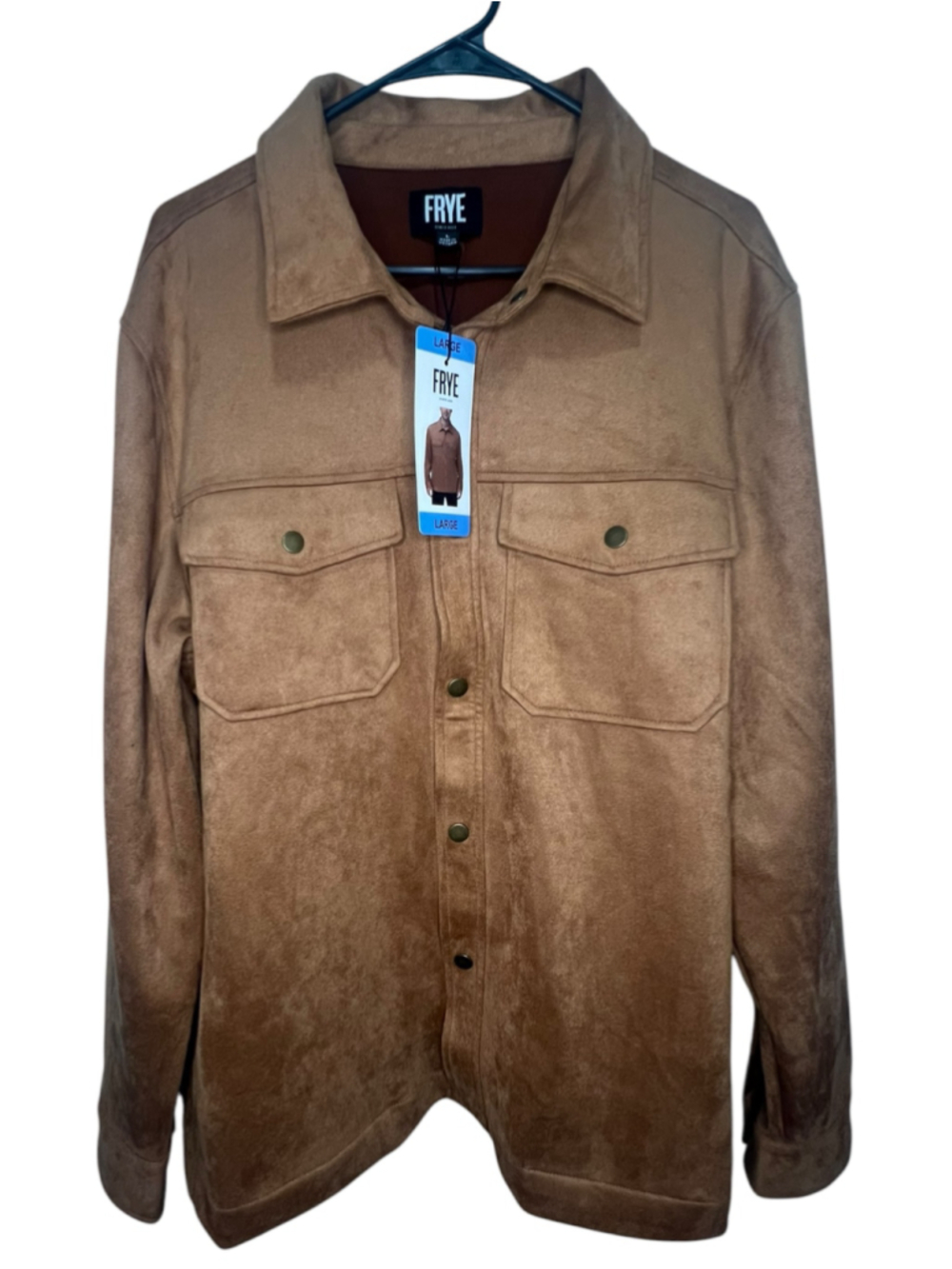 NWT Frye Brown Faux Suede Snap Front Trucker Western Long Sleeve Jacket